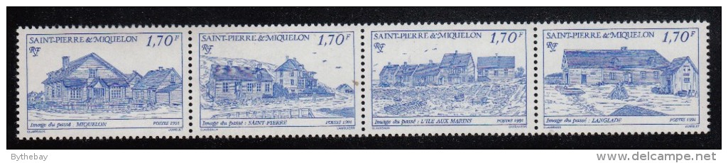 St Pierre Et Miquelon 1991 MNH Sc 564a Strip Of 4 Different 1.70fr Scenic Views, Blue - Neufs