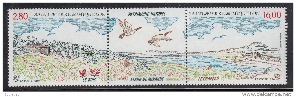 St Pierre Et Miquelon 1994 MNH Sc 606a Pair With Label 2.80fr Le Bois, 16fr Le Chapeau - Neufs