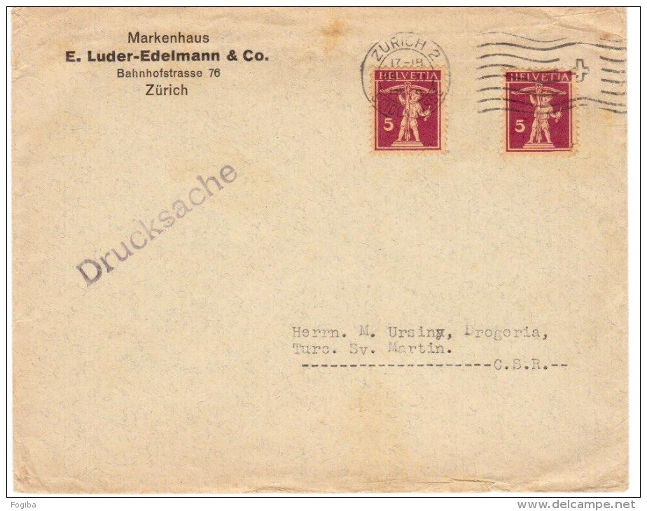 Svizzera, Suisse, Helvetia - Lettera  1928 Zurich - Walter Tell -Druckesache - Brieven En Documenten