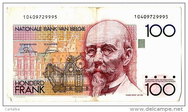 Billet Belgique 100 Francs Belge  Hendrik BEYAERT Nationale Bank VAN BELGIE - 100 Francs