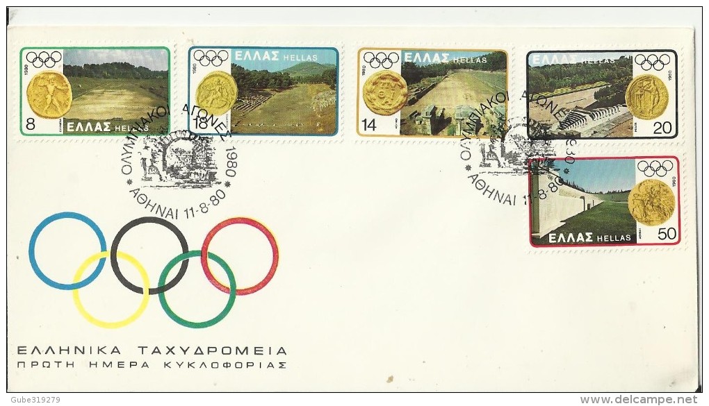 GREECE 1980 – FDC MOSCOU OLYMPIC GAMES  W 5 ST OF 8-14-18-20-50 DR POSTM ATHENS AUG 8,1980 REGRE156 PERFECT - FDC