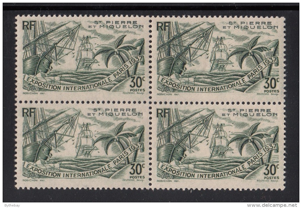 St Pierre Et Miquelon 1937 MNH Sc 166 30c Sailing Ships Paris Int'l Exposition Block - Unused Stamps