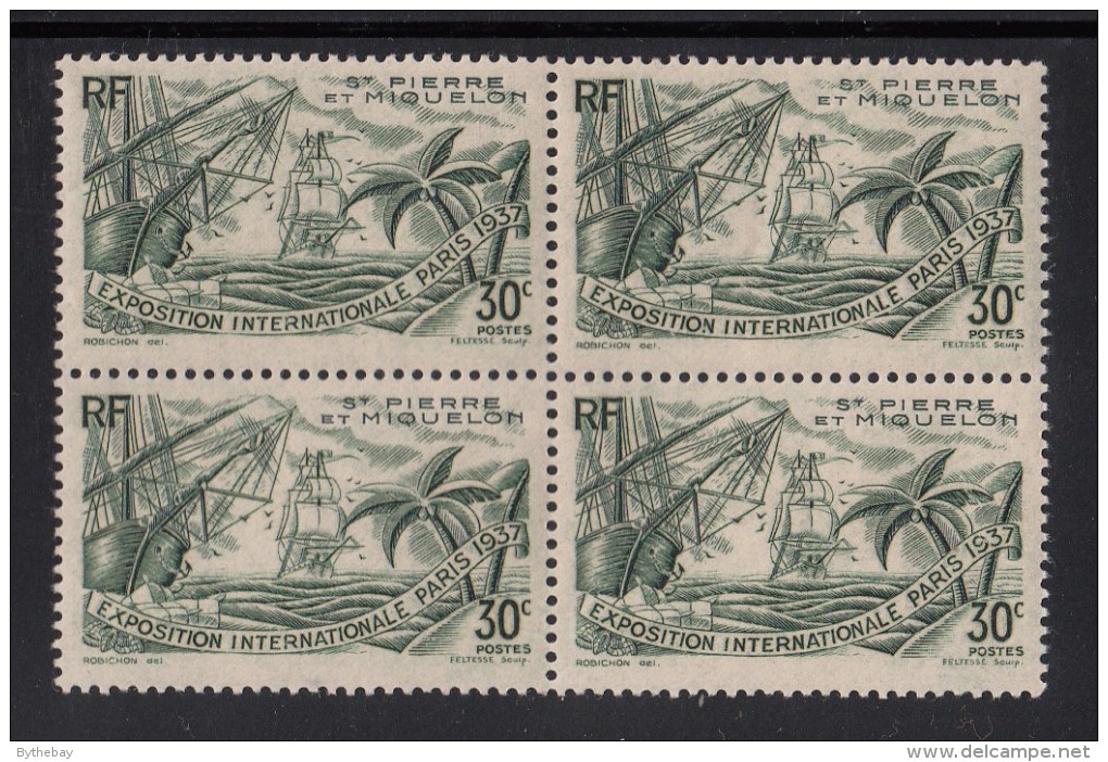 St Pierre Et Miquelon 1937 MNH Sc 166 30c Sailing Ships Paris Int'l Exposition Block - Nuevos