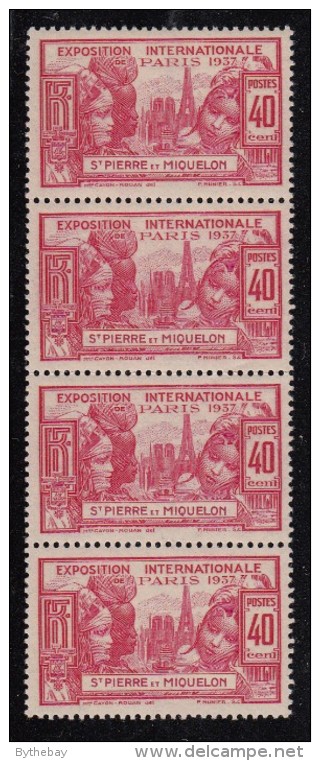 St Pierre Et Miquelon 1937 MNH Sc 167 40c Paris International Exposition Vertical Strip - Unused Stamps