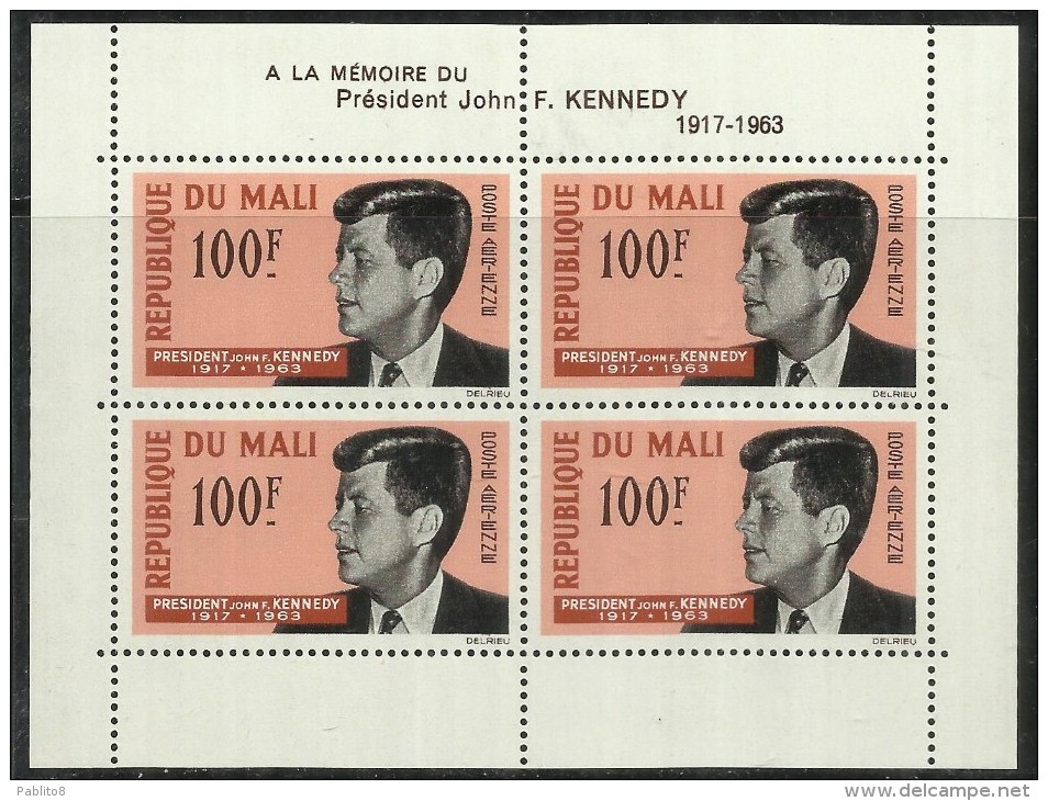 MALI 1963 KENNEDY ASSASSINATION BLOCK SHEET ASSASSINIO BLOCCO FOGLIETTO - Mali (1959-...)