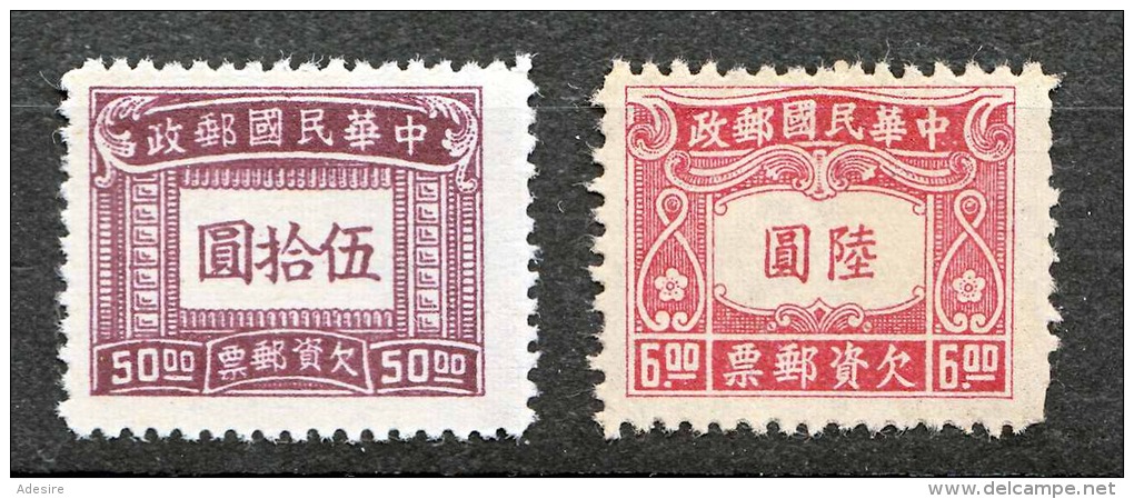CHINA - 2 Werte (50,00 + 6,00) ** - 1912-1949 Republik