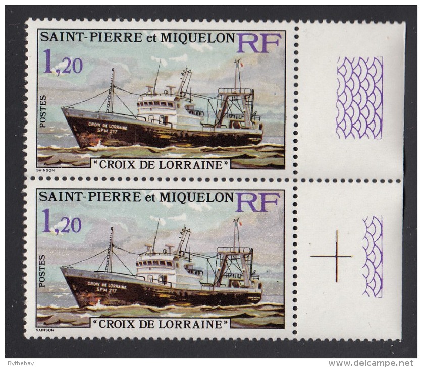 St Pierre Et Miquelon 1976 MNH Scott #451 1.20fr Croix De Lorraine - Ships Margin Pair - Ongebruikt