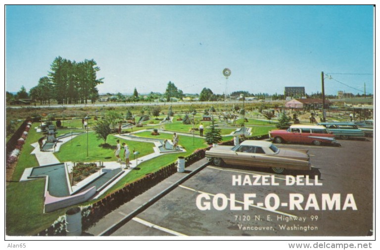 Vancouver Washington, Hazel Dell Golf-o-rama, Miniature Golf Course, Autos, C1960s Vintage Postcard - Vancouver