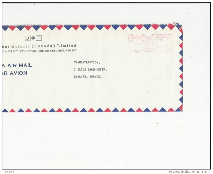 Enveloppe Timbrée E M A  Par Avion  ( Dufour-Guthrie -Canada Limited A Vancouver -British-Colombia - Airmail