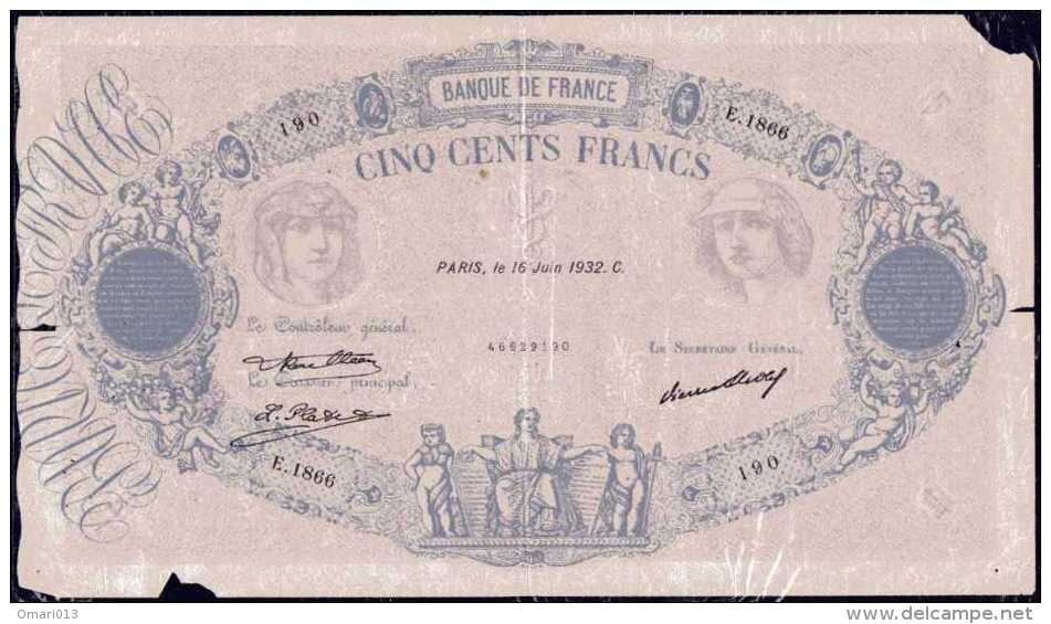 500 Francs Type Bleu Et Rose, Paris, Le 15 Juin 1932.C,  - N°: 190 - E 1866 - 500 F 1888-1940 ''Bleu Et Rose''