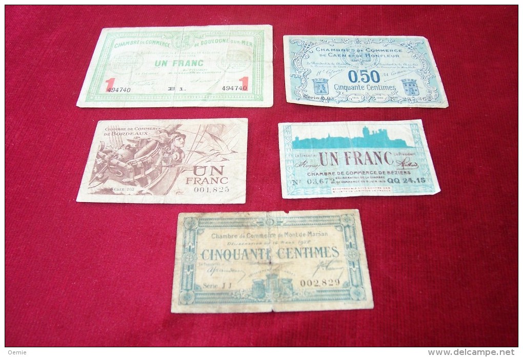 LOT DE 5 BILLETS  DES CHAMBRES DU COMMERCE - Cámara De Comercio