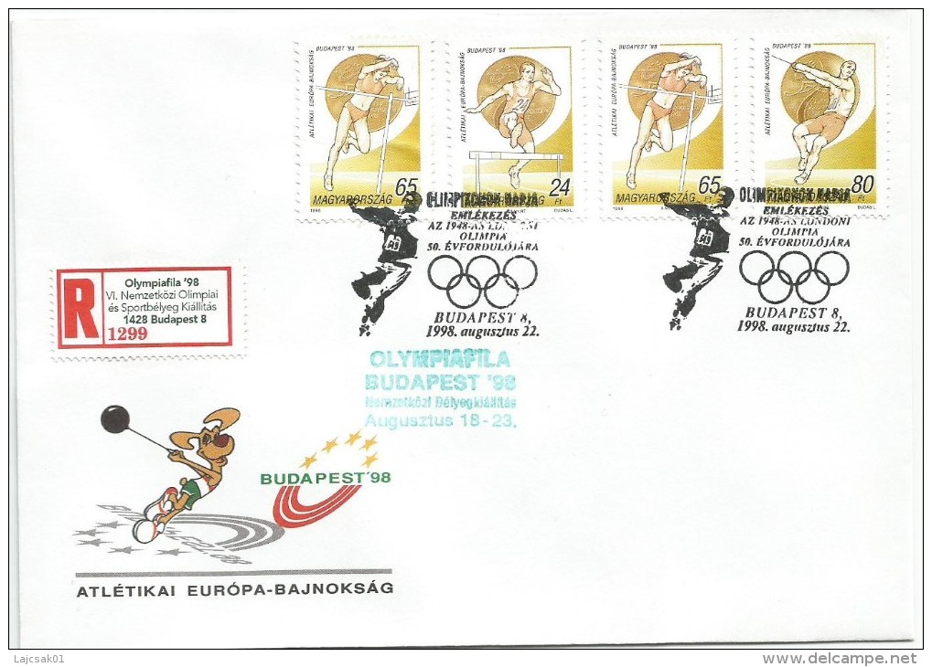 Hungarian Olympic Champions In London Special Cover OLYMPIAFILA Olympic Exhibition `98. - Summer 1948: London