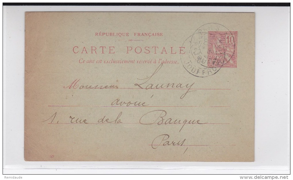 MOUCHON - 1901 - CARTE ENTIER Avec REPIQUAGE PRIVE De PARIS - Cartes Postales Repiquages (avant 1995)
