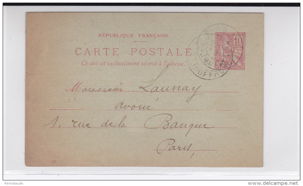 MOUCHON - 1901 - CARTE ENTIER Avec REPIQUAGE PRIVE De PARIS - Overprinter Postcards (before 1995)