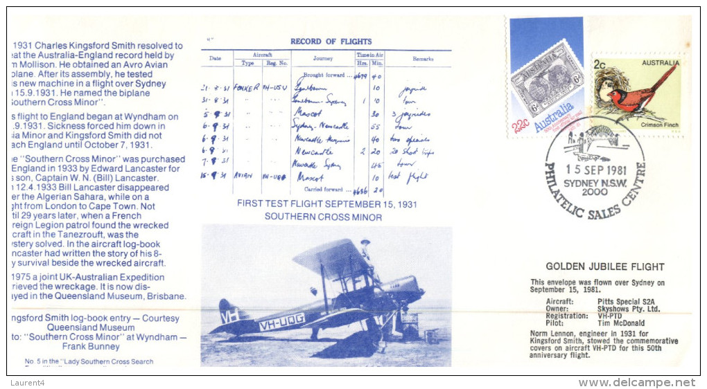 (PH 528) Australia Aviation Cover - Envelope - 1981 - Southern Cross Minor Jubilee Flight - Primi Voli