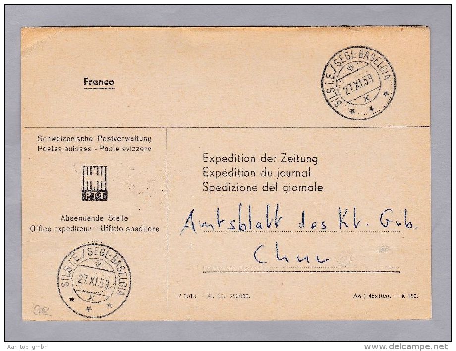 Heimat GR SILS I.E./SEGL-BASELGIA 1959-11-27 PTT Franco Karte - - Vrijstelling Van Portkosten