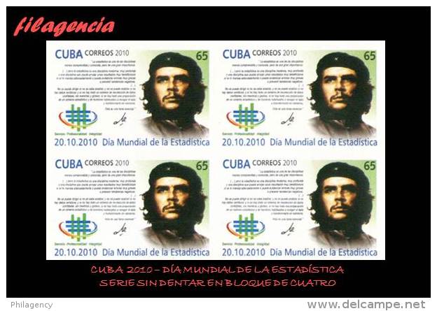 PIEZAS. CUBA MINT. 2010-38 DÍA MUNDIAL DE LA ESTADÍSTICA. SERIE SIN DENTAR. BLOQUE DE CUATRO - Imperforates, Proofs & Errors