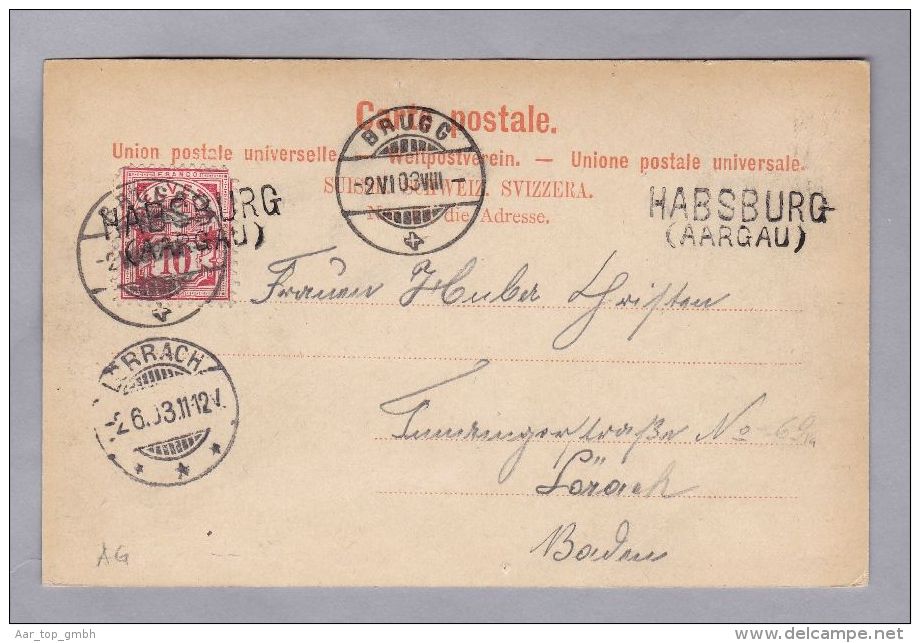 Heimat AG HABSBURG 1903-06-02 Langstempel Auf Ansichtskarte - Brieven En Documenten