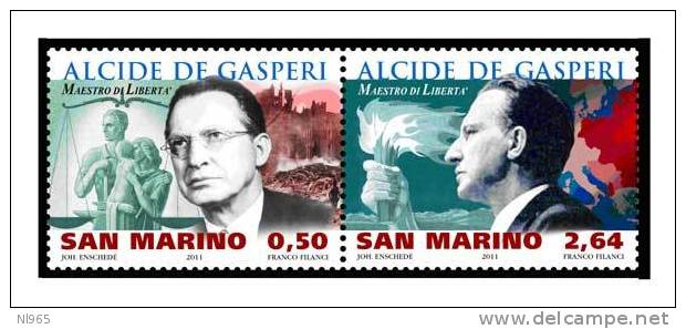REPUBBLICA DI SAN MARINO - ANNO 2011 - PRESIDENTE ALCIDE DE GASPERI  - NUOVI MNH ** - Unused Stamps