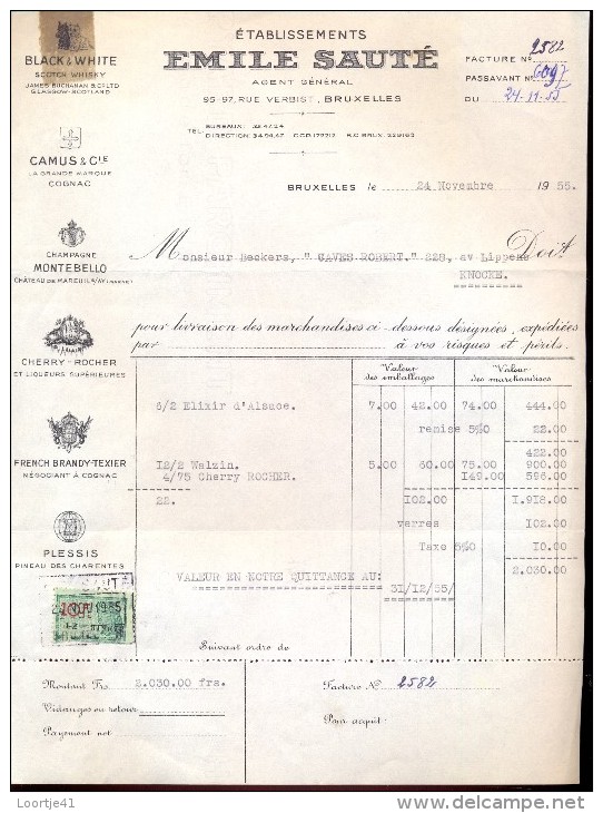 Factuur Facture Brief Lettre  - Vins Wijn Emile Sauté - Bruxelles 1955 - Levensmiddelen