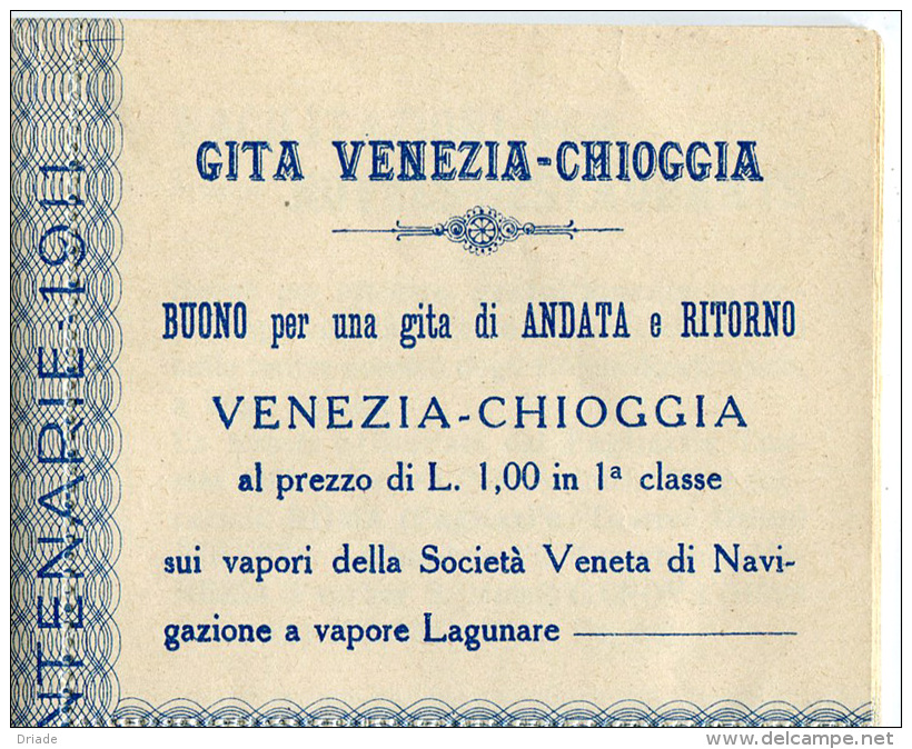 BIGLIETTO AGEVOLAZIONE GITA VENEZIA CHIOGGIA SOCIETà VENETA DI NAVIGAZIONE FESTA CINQUANTENARIO REGNO D´ITALIA ANNO 1911 - Biglietti D'ingresso