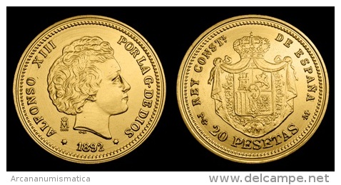 ALFONSO XIII 20 PESETAS 1.892  ORO MADRID  SC/UNC  Réplica    T-DL-10.845 - Proeven & Herslag