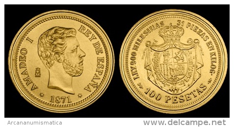 AMADEO I   100 PESETAS 1.871  ORO MADRID  SC/UNC  Réplica    T-DL-10.847 - Prove & Monete Ribattute