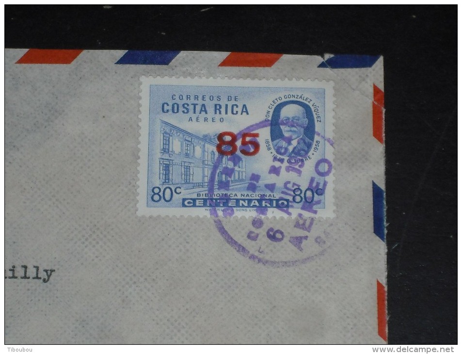 LETTRE COSTA RICA AVEC YT PA 334 - SURCHARGE - VIQUEZ - BIBLIOTHEQUE NATIONALE - - Costa Rica