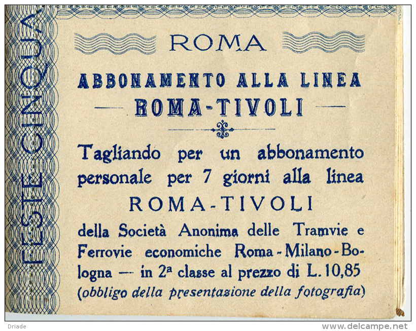 BIGLIETTO ABBONAMENTO LINEA ROMA TIVOLI SOCIETà TRAMVIE E FERROVIE FESTA CINQUANTENARIO REGNO D'ITALIA ANNO 1911 - Eintrittskarten