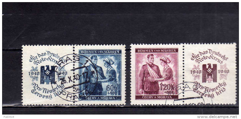 GERMANY GERMAN OCCUPATION OCCUPAZIONE TEDESCA BOHEMIA AND MORAVIA 1940 RED CROSS LABEL CROCE ROSSA COMPLETE SET USED - Used Stamps