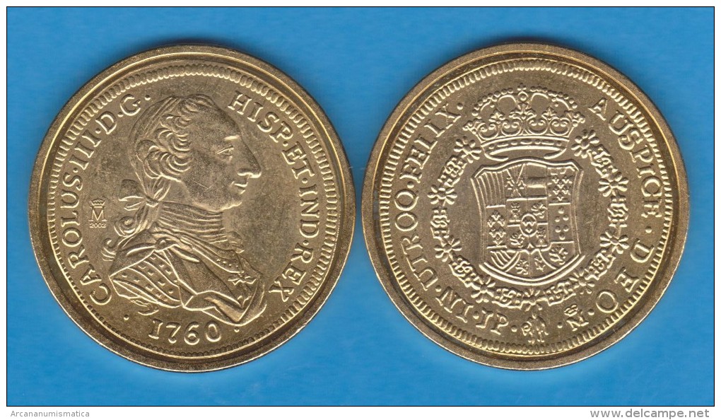 Rm-26 CARLOS III 8 Escudos 1.760 ORO Madrid SC/UNC Réplica T-DL-10.854 - Essays & New Minting