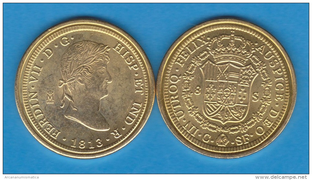 Rm-62 FERNANDO VII 8 ESCUDOS 1.813 Oro CATALUNYA SC/UNC Réplica T-DL-10.856 - Essays & New Minting