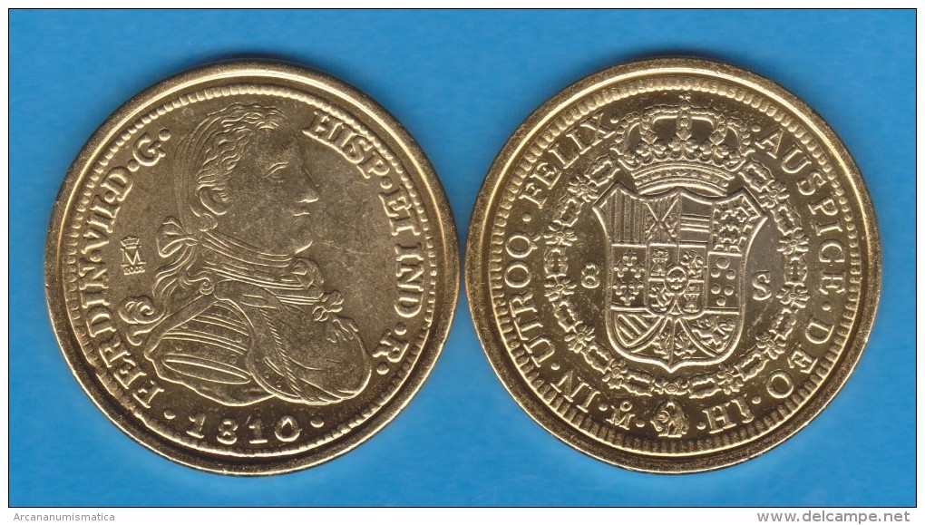 Rm-73 FERNANDO VII 8 ESCUDOS 1.810 Oro México SC/UNC Réplica T-DL-10.858 - Prove & Monete Ribattute