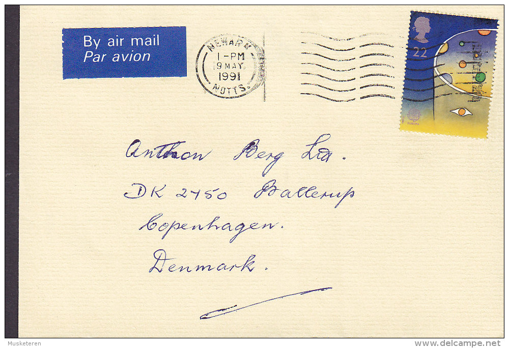 Great Britain By Airmail Par Avion Label NEWARK Notts. 1991 Cover To BALLERUP Denmark Europa CEPT Stamp - Lettres & Documents