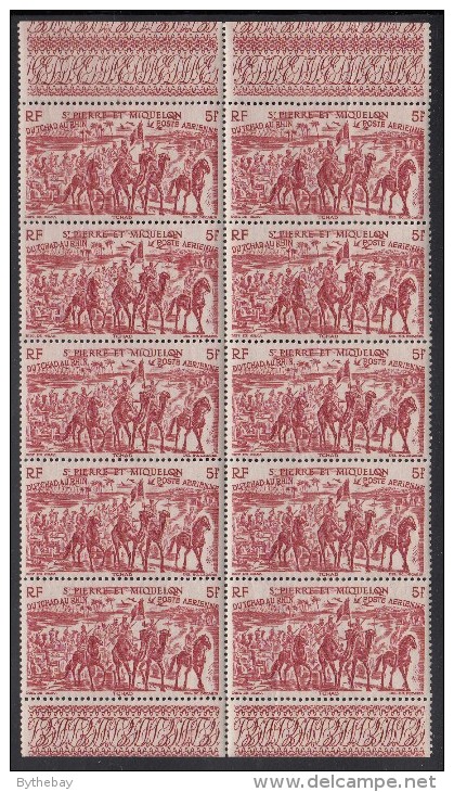 St Pierre Et Miquelon 1946 MH Sc C9 Block Of 10 5fr Chad To Rhine Issue Varieties - Blocs-feuillets