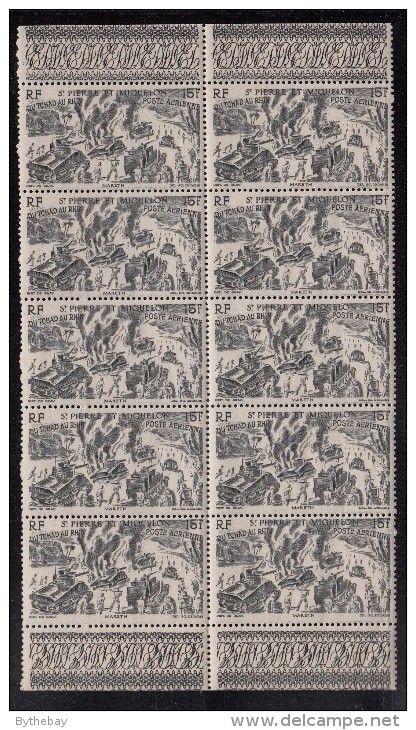 St Pierre Et Miquelon 1946 MH Sc C11 Block Of 10 15fr Chad To Rhine Issue Variety - Blocs-feuillets