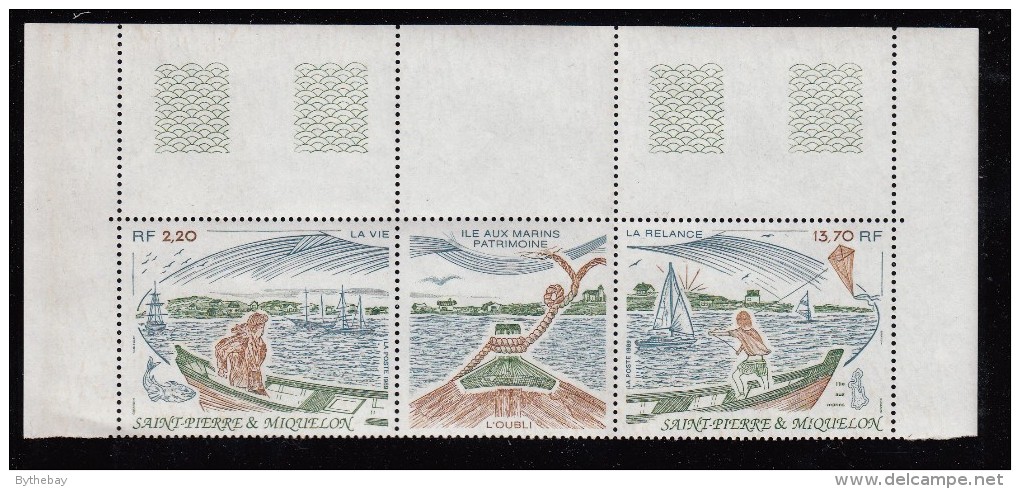 St Pierre Et Miquelon 1989 MNH S519a Pair With Centre Label Heritage Of Ile Aux Marins - Top Margin - Neufs