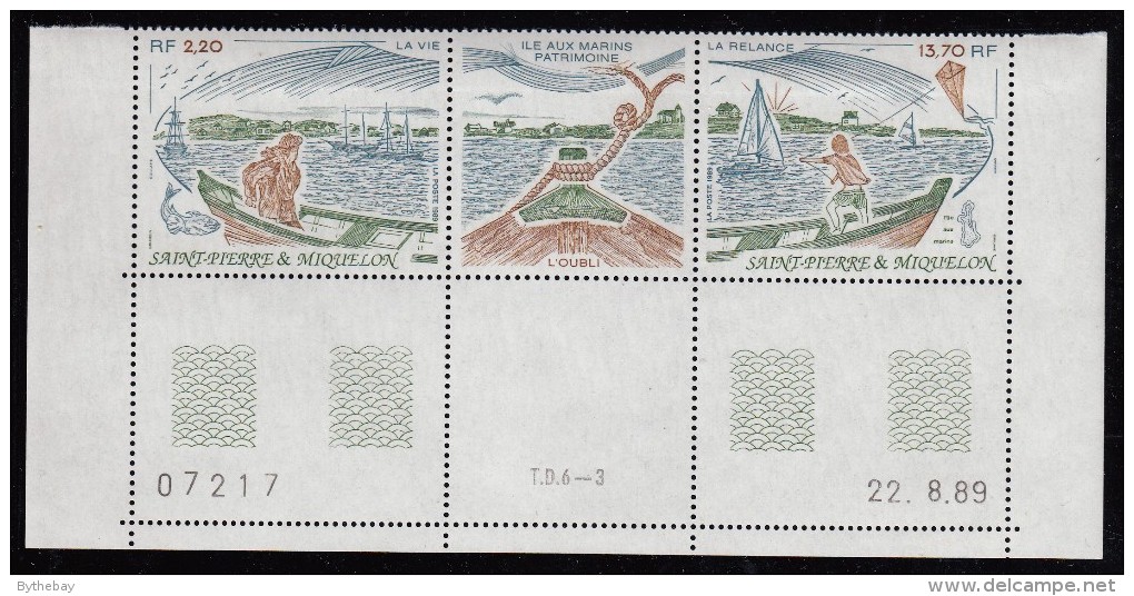 St Pierre Et Miquelon 1989 MNH Sc 519a Pair With Centre Label Heritage Of Ile Aux Marins - Bottom Selvedge - Neufs