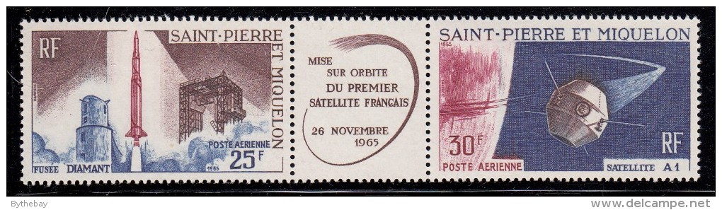 St Pierre Et Miquelon 1966 MH Scott #C31a Pair With Centre Label French Satellite A-1 - Unused Stamps