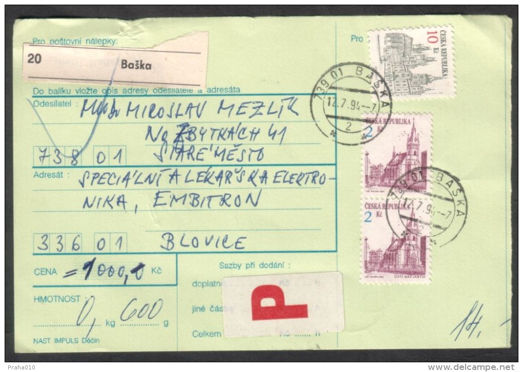 C01711 - Czech Rep. (1994) 739 01 Baska / 336 01 Blovice (postal Parcel Dispatch Note) - Covers & Documents