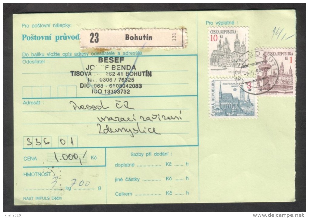 C01713 - Czech Rep. (1994) 262 41 Bohutin / 336 01 Blovice (postal Parcel Dispatch Note) - Covers & Documents
