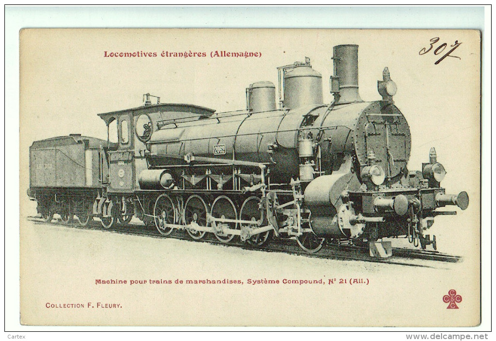 Locomotives Allemandes ,  Pour Train De Marchandises N°21 , Système Compound     (2 Scans ) - Eisenbahnen