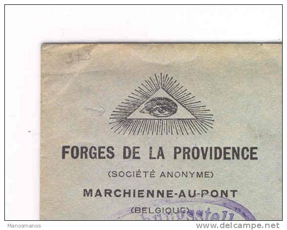 080/15 - BELGIQUE Francs Maçons - Lettre Censurée TP Germania CHARLEROI 1914/18 -  Forges De La Providence - Freimaurerei