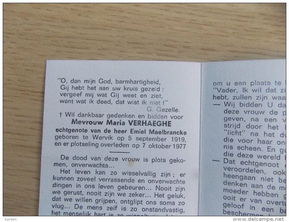 Doodsprentje Maria Verhaeghe Wervik 5/9/1919 - 7/10/1977 ( Emiel Maelbrancke ) - Religion &  Esoterik