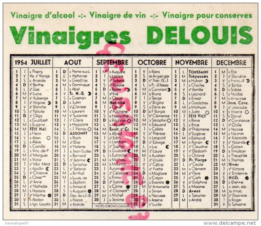 87 - PETIT CALENDRIER VINAIGRE D' ALCOOL - VINAIGRES DELOUIS - Autres & Non Classés