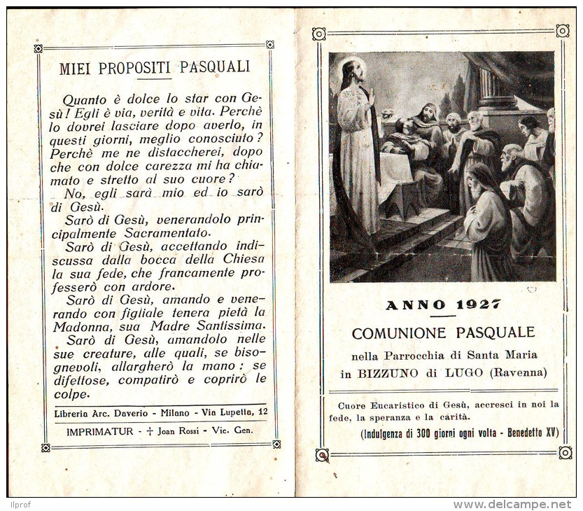 Bizzuno Di Lugo Pasqua 1927, Santino Pieghevole - Religione & Esoterismo