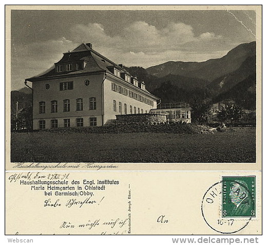 Postkarte Ohlstadt Haushaltungsschule Maria Heimgarten 1931 #01 - Garmisch-Partenkirchen