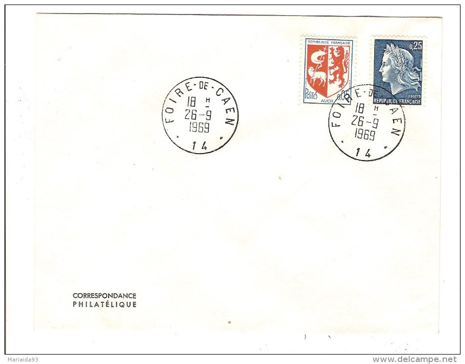 FRANCE - TIMBRES BLASON AUCH ET MARIANNE CHEFFER SUR ENVELOPPE AVEC CACHET FOIRE DE CAEN - 1969 - Commemorative Postmarks