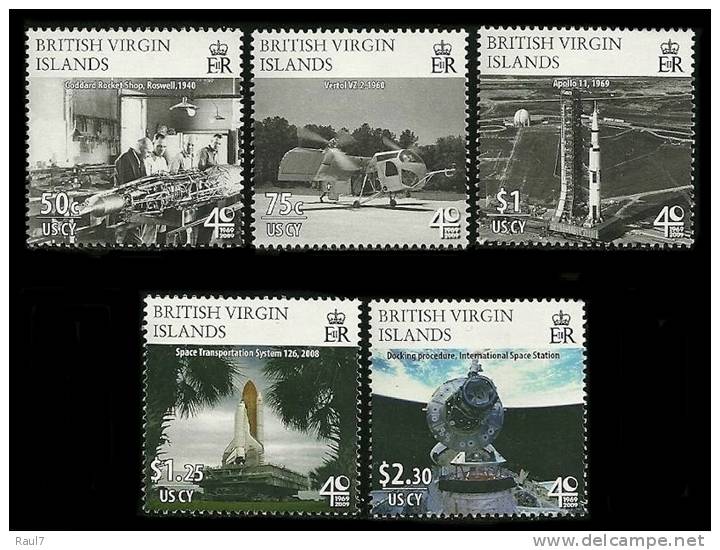 British Virgin Islands 2009 - Navette Spatial, 40e Ann Du 1er Homme Sue La Lune - 5v Neufs // Mnh Moonlanding - Britse Maagdeneilanden