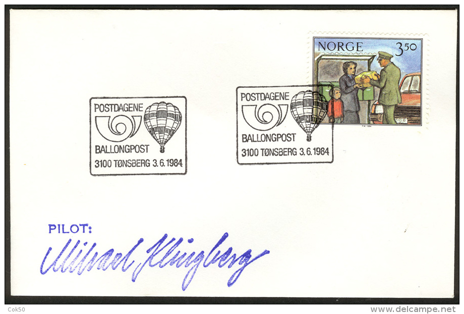 NORWAY - Tønsberg 1984.06.03 "Balloon Mail From Tønsberg To Sem" With Cover Signed By The Pilot (facsimilie)! - Airships
